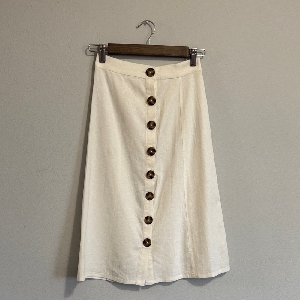 LPA Cream Button-Front Midi Skirt